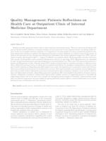 prikaz prve stranice dokumenta Quality Management: Patients Reflections on Health Care at Outpatient Clinic of Internal Medicine Department